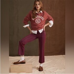 Anthropologie Maeve Women's Margot Kick Flare Pants Crop Red Plaid Pull-On Sz XS